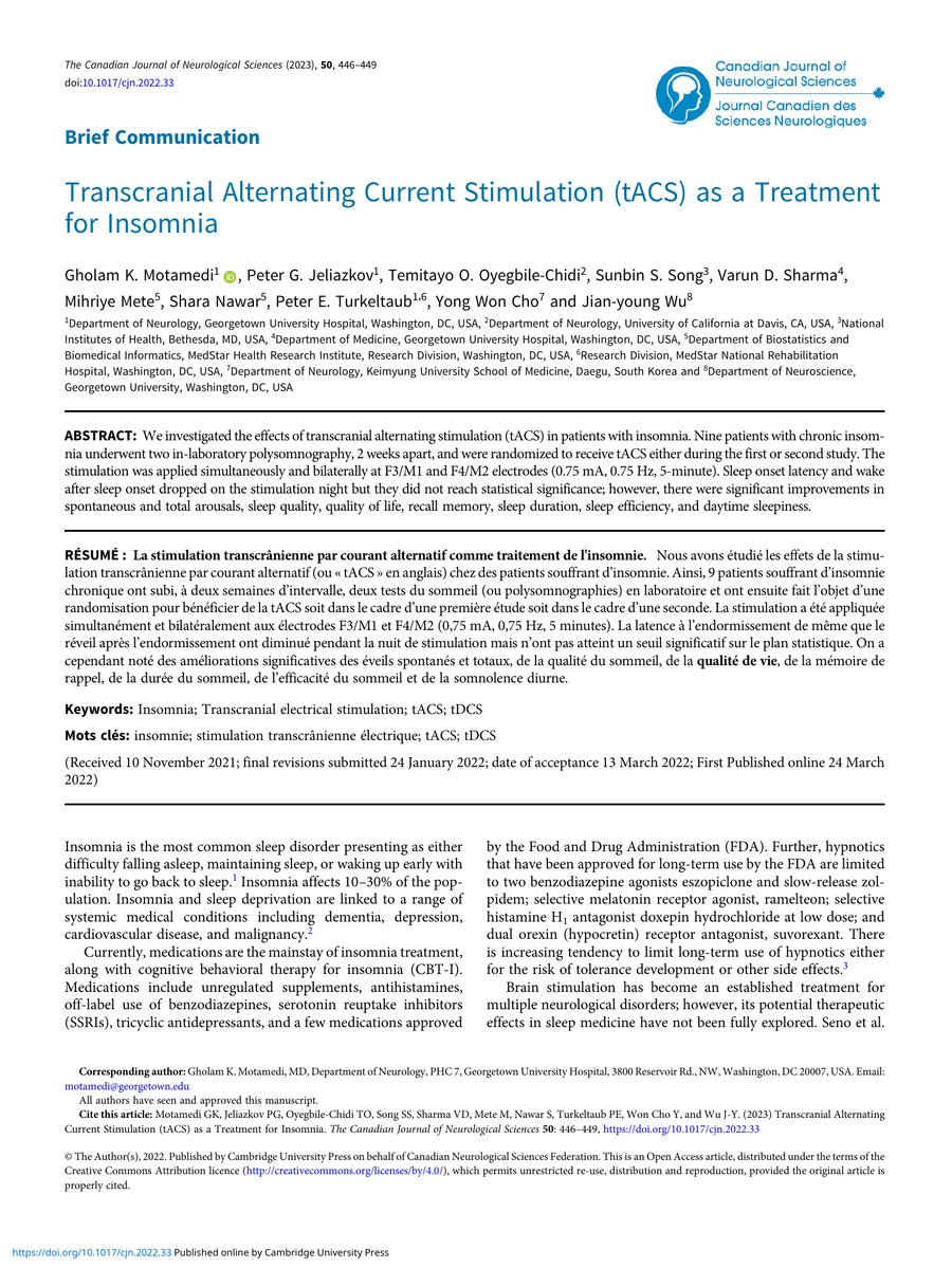 First page of Transcranial Alternating Current Stimulation (tACS) as a Treatment for Insomnia
