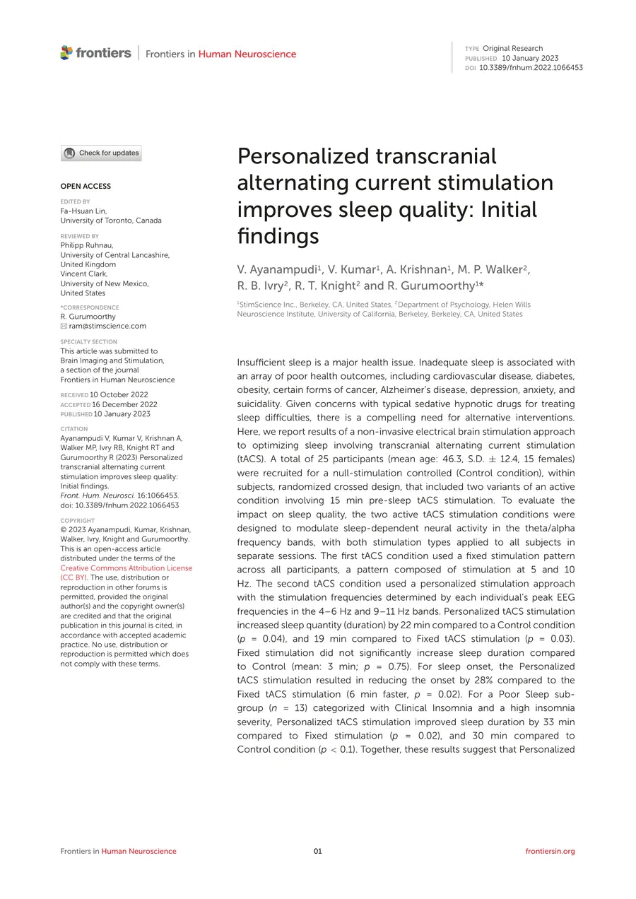 First page of Personalized transcranial alternating current stimulation improves sleep quality