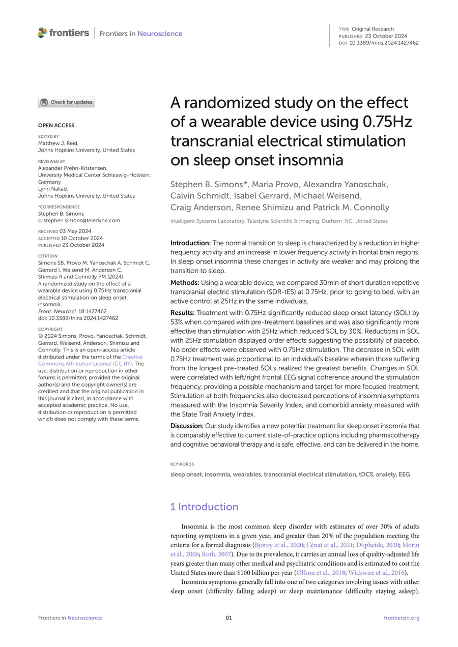 First page of a randomized study using 0.75 Hz transcranial electrical stimulation